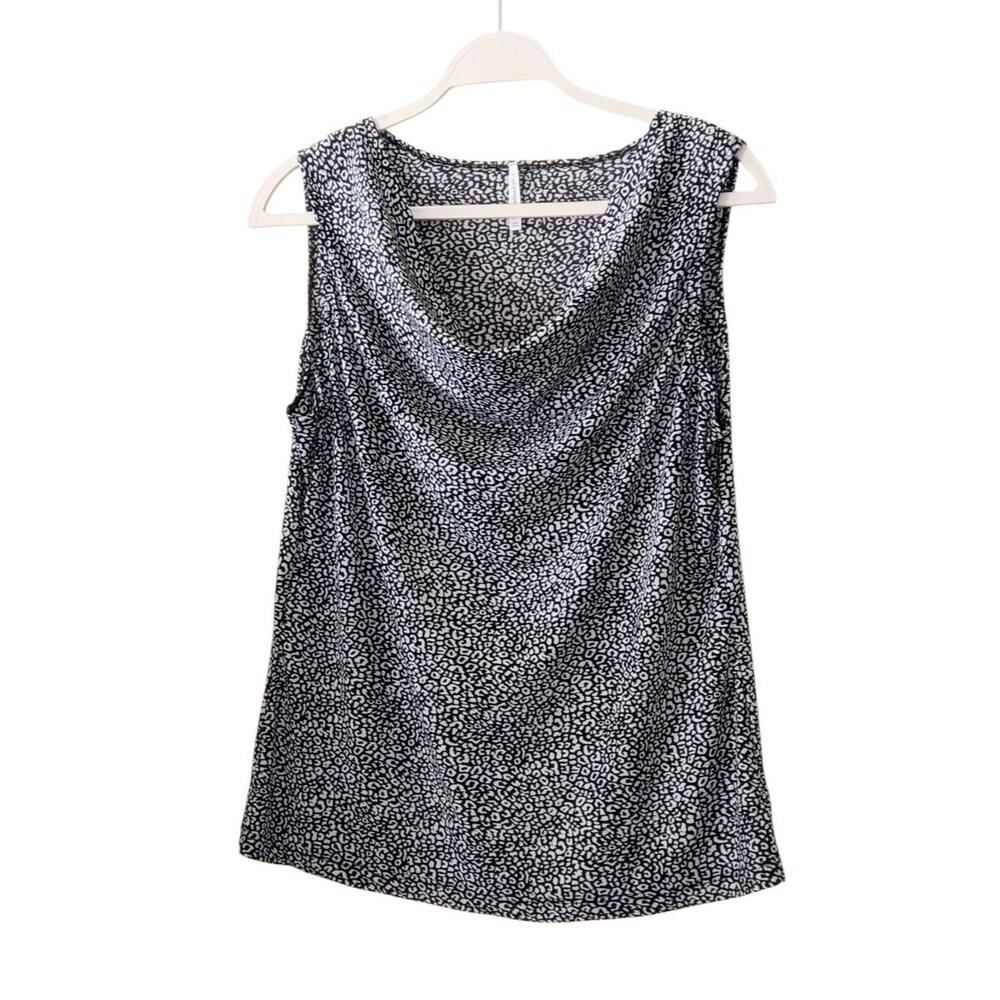 Sleeveless Black White Layering Top Draped Cowl Neckline Large